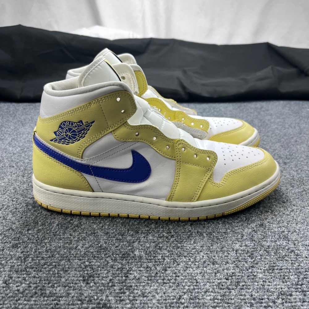 Nike Air Jordan 1 Mid Basketball Sneakers Chutney White Yellow Blue High Tops